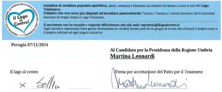 Patto elettorale per il Trasimeno – Firma Leonardi