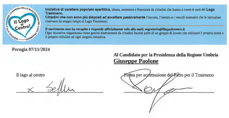 Patto elettorale per il Trasimeno – Firma Paolone