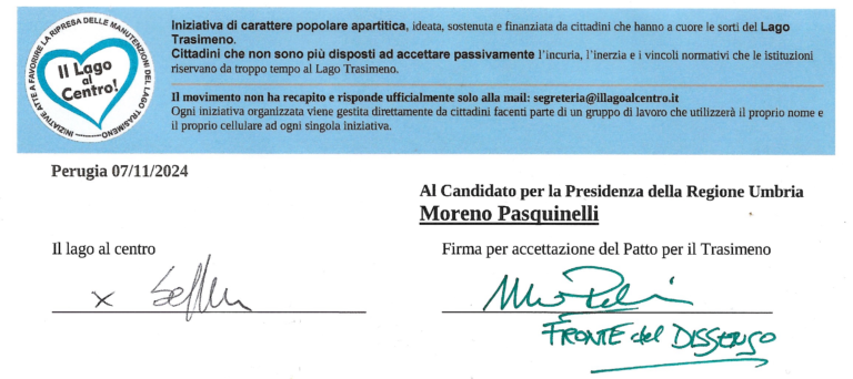 Patto elettorale per il Trasimeno – Firma Pasquinelli