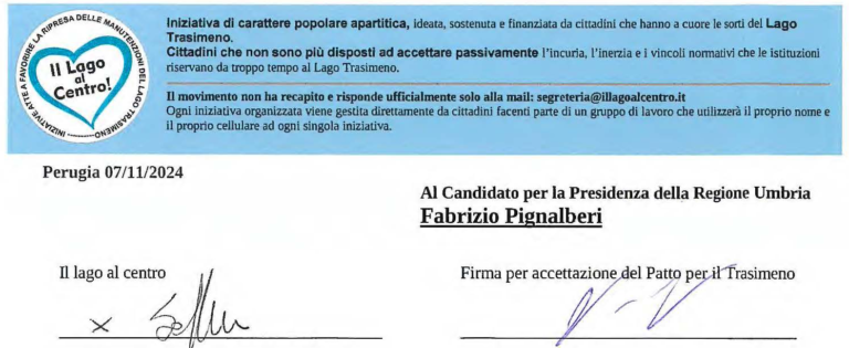 Patto elettorale per il Trasimeno – Firma Pignalberi