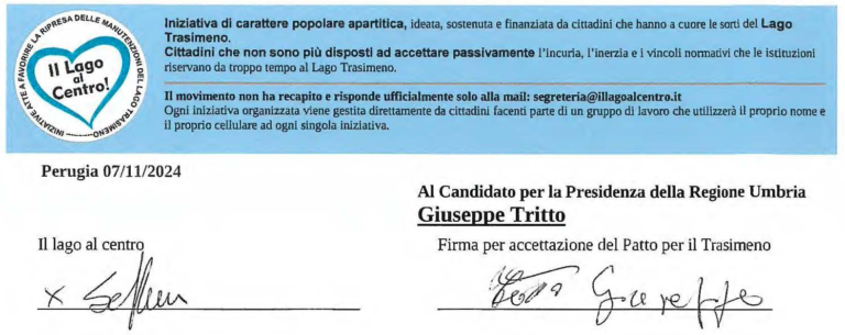 Patto elettorale per il Trasimeno – Firma Tritto